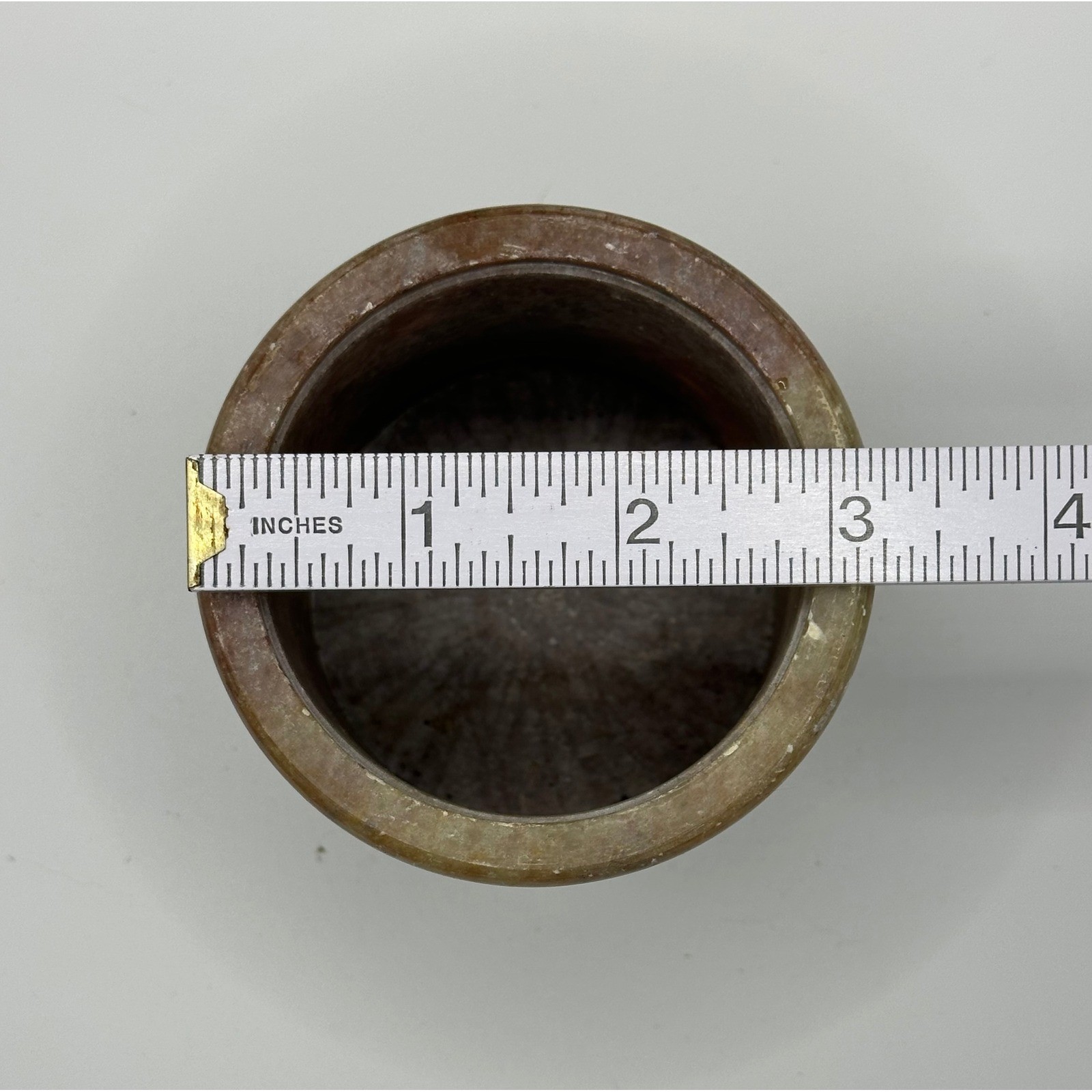 Vintage Carved Stone Vessel Cylindrical Soapstone Pencil Cup Brown Tan 3.25in