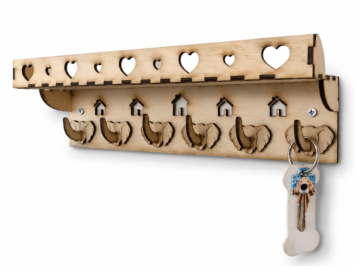 Wooden Wall Mounted Key Organiser with Elephant Hooks