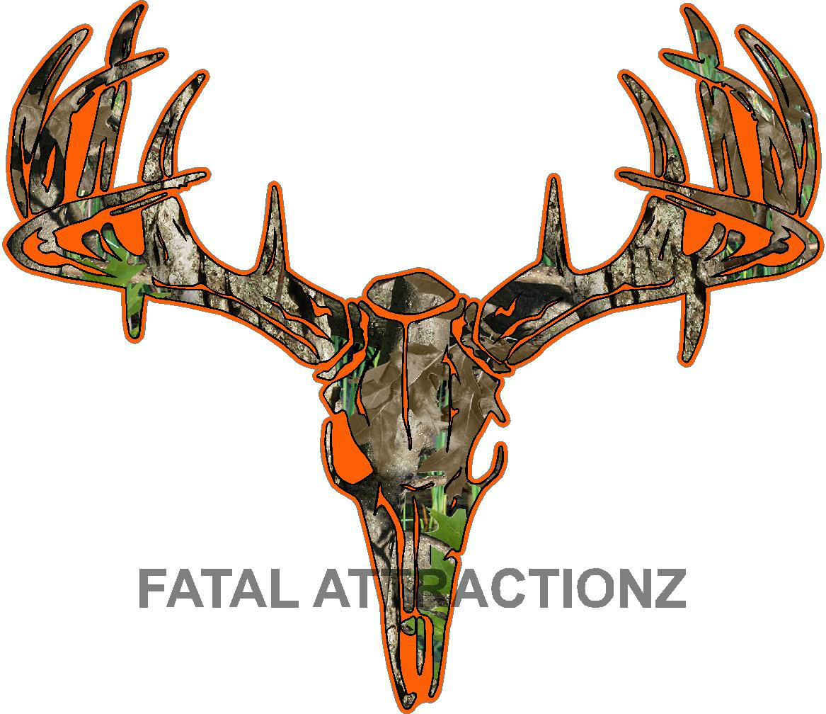 Camo Orange Deer Skull S4 Vinyl Sticker Decal hunting buck bow whitetail trophy