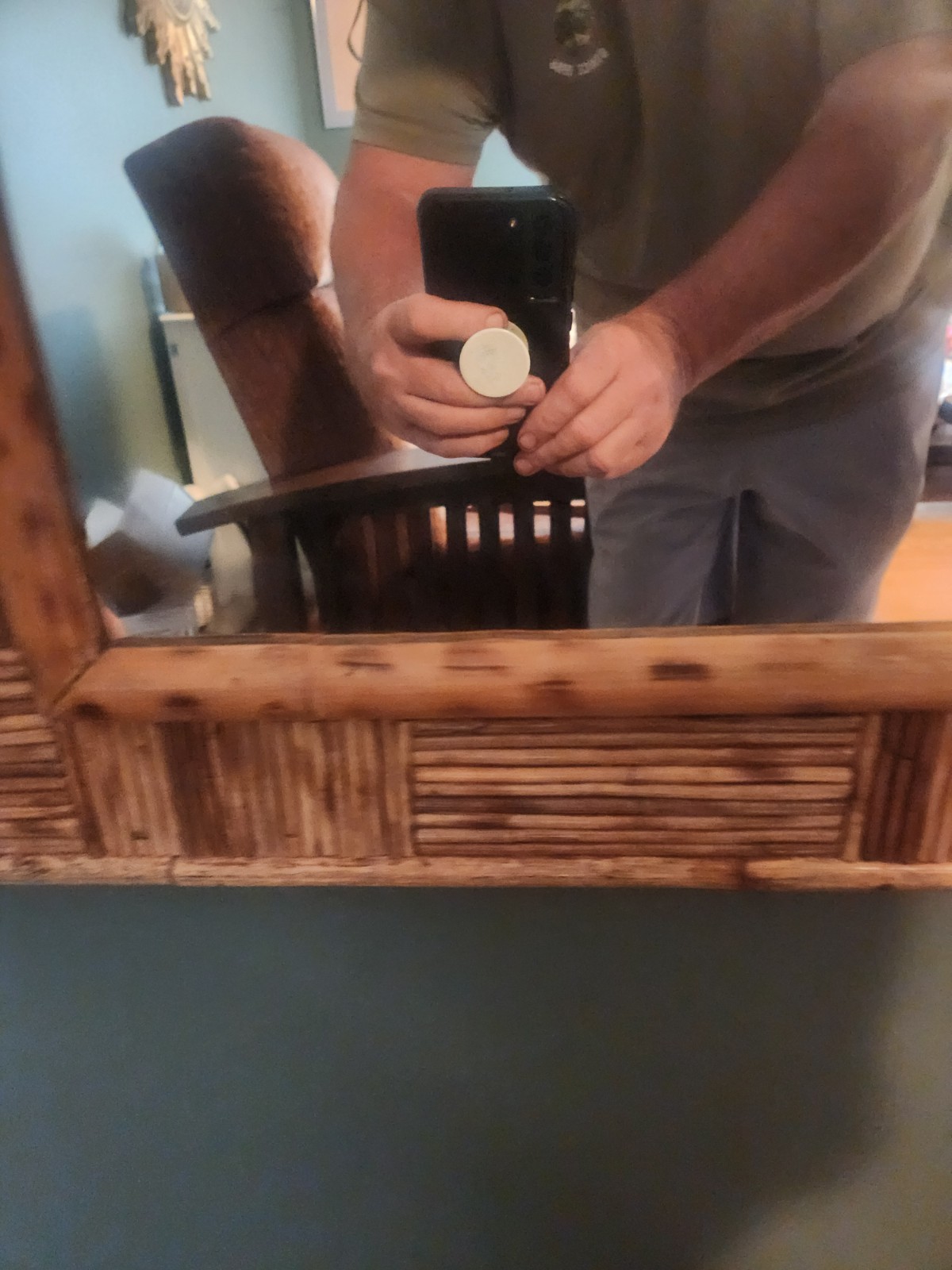 Vintage Coastal Boho MCM Tortoise Bamboo Rectangle Framed Mirror – 27” x 22”