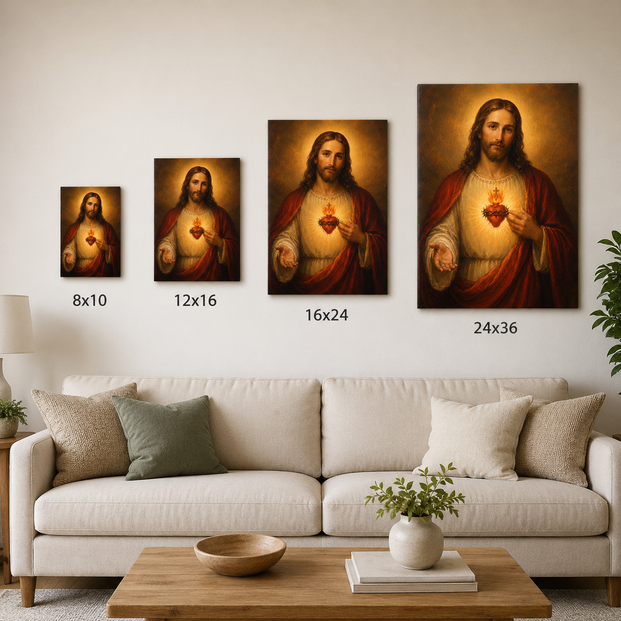 Sacred Heart of Jesus Canvas Wall Art Christian Catholic Portrait Painting Print