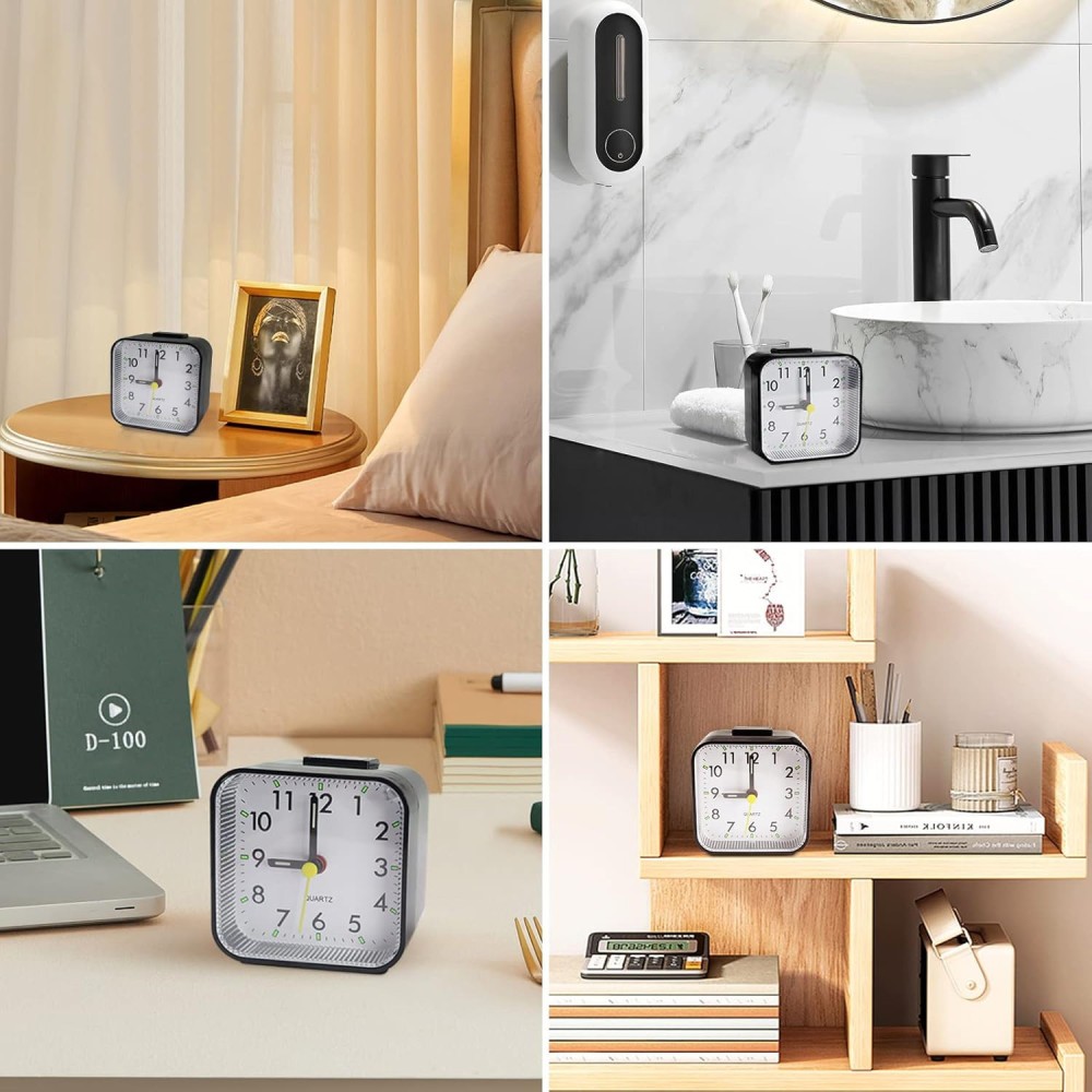 LED Desk Alarm Clock Nightlight Snooze Quiet Non Ticking Battery Powered Bedroom