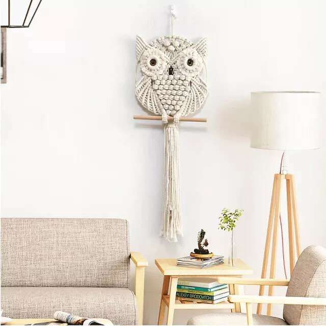 Owl Macrame Wall Hanging Handmade Woven Tapestry Boho Art Home Decor Tassel Gift