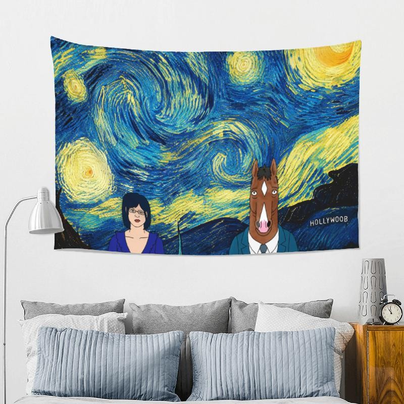 Celestial Horse Tapestry 60x40in Blue Yellow Bedroom Wall Decor