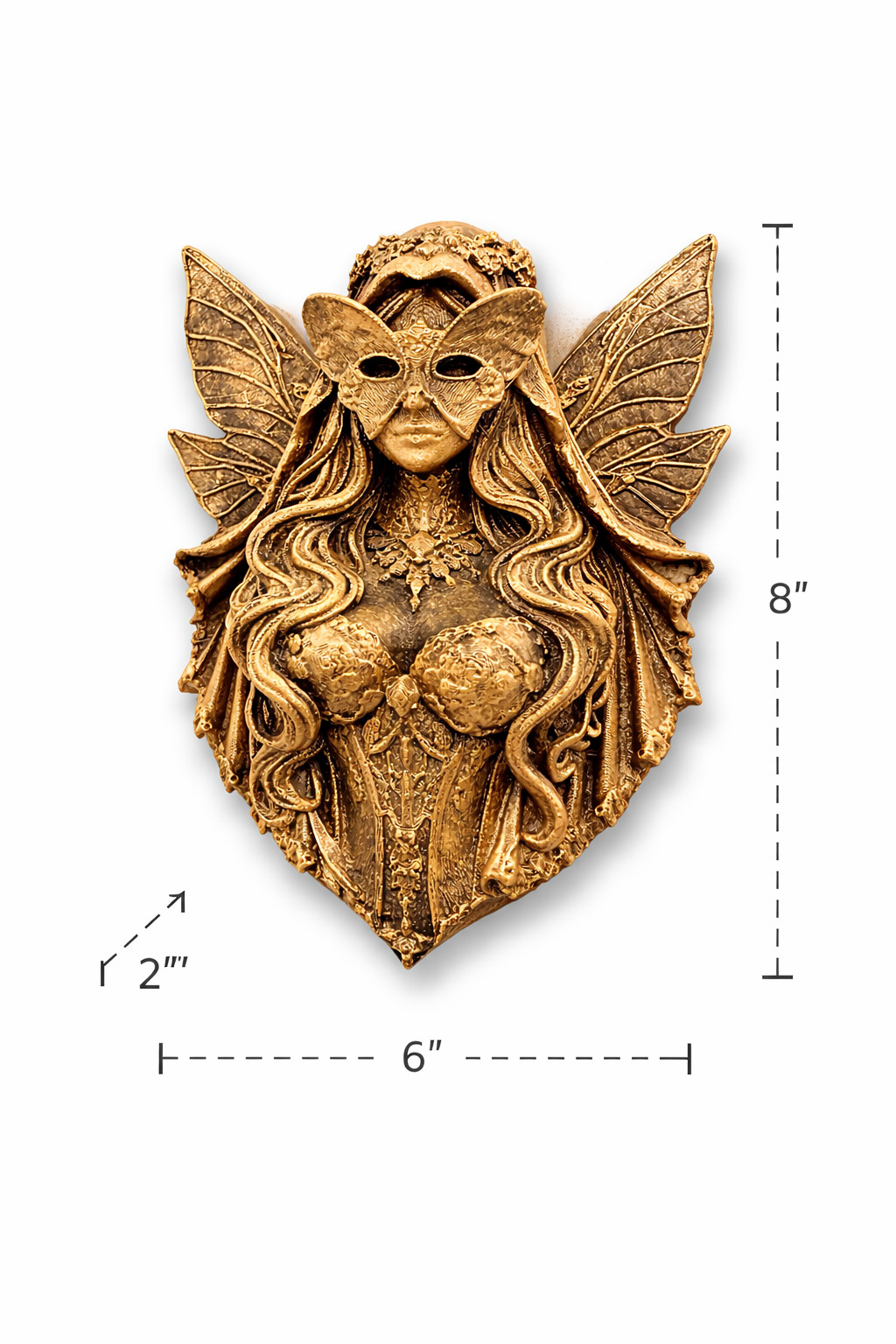 Fairy Queen Wall Sculpture Fantasy Gothic Fae Gold Hanging Decor Gamer Art 8”