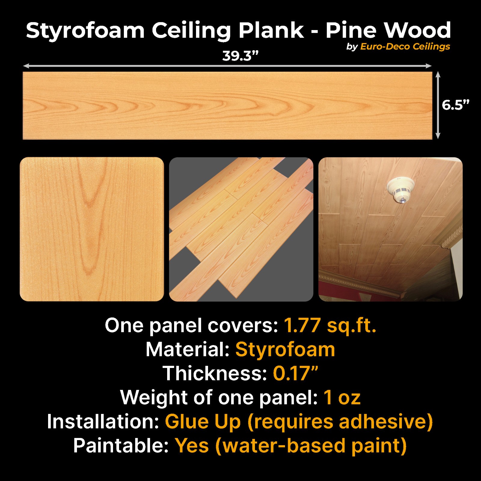 DIY Styrofoam Ceiling planks/Panels Pine – Glue up on popcorn. Pack of 120 pcs