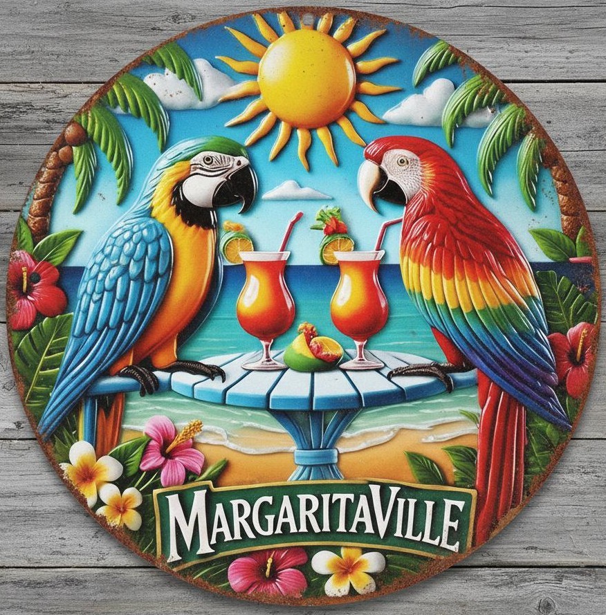 Margaritaville 12″ Diameter Vintage Novelty Metal Sign Made In USA