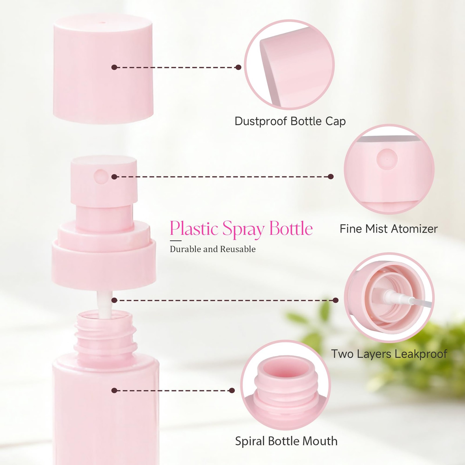 ZEJIA Small Spray Bottle, 2OZ Travel Mini Plastic 60ML, Pink
