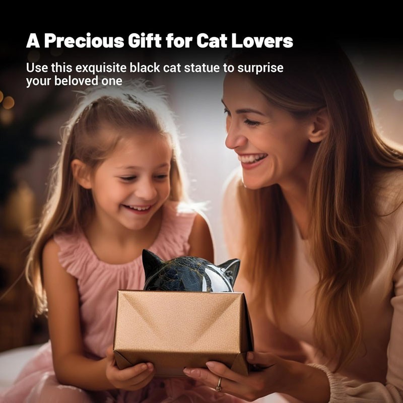 Luxury Black Cat Stone Sculpture Resin Office Desk Ornament Elegant Home Decor