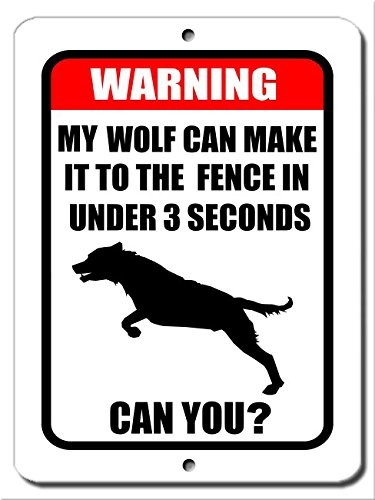 Funny Warning Beware of Dog Aluminum Sign (9×12, Wolf 001)