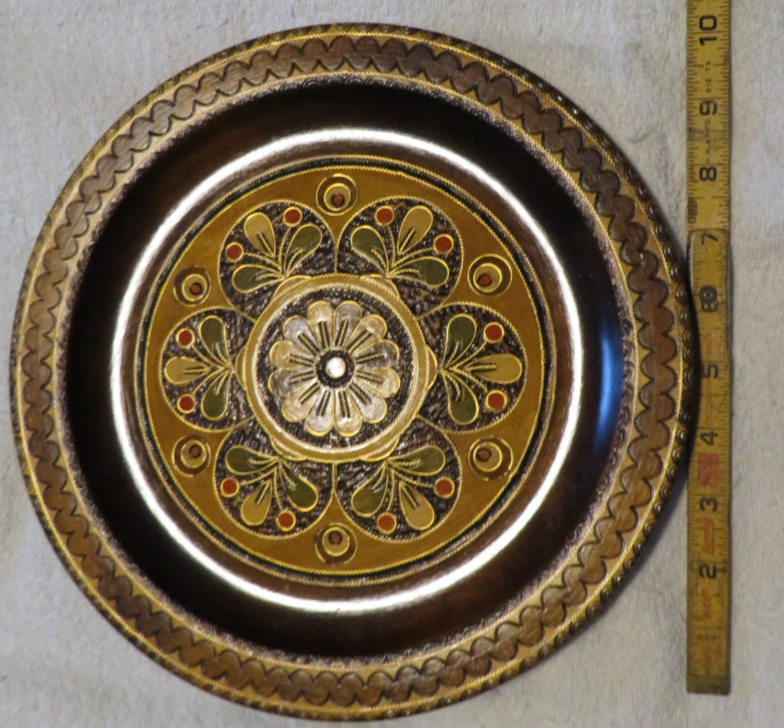 Vintage Hand Carved Wooden Decorative Plate Floral Polish Folk Art Design 11″