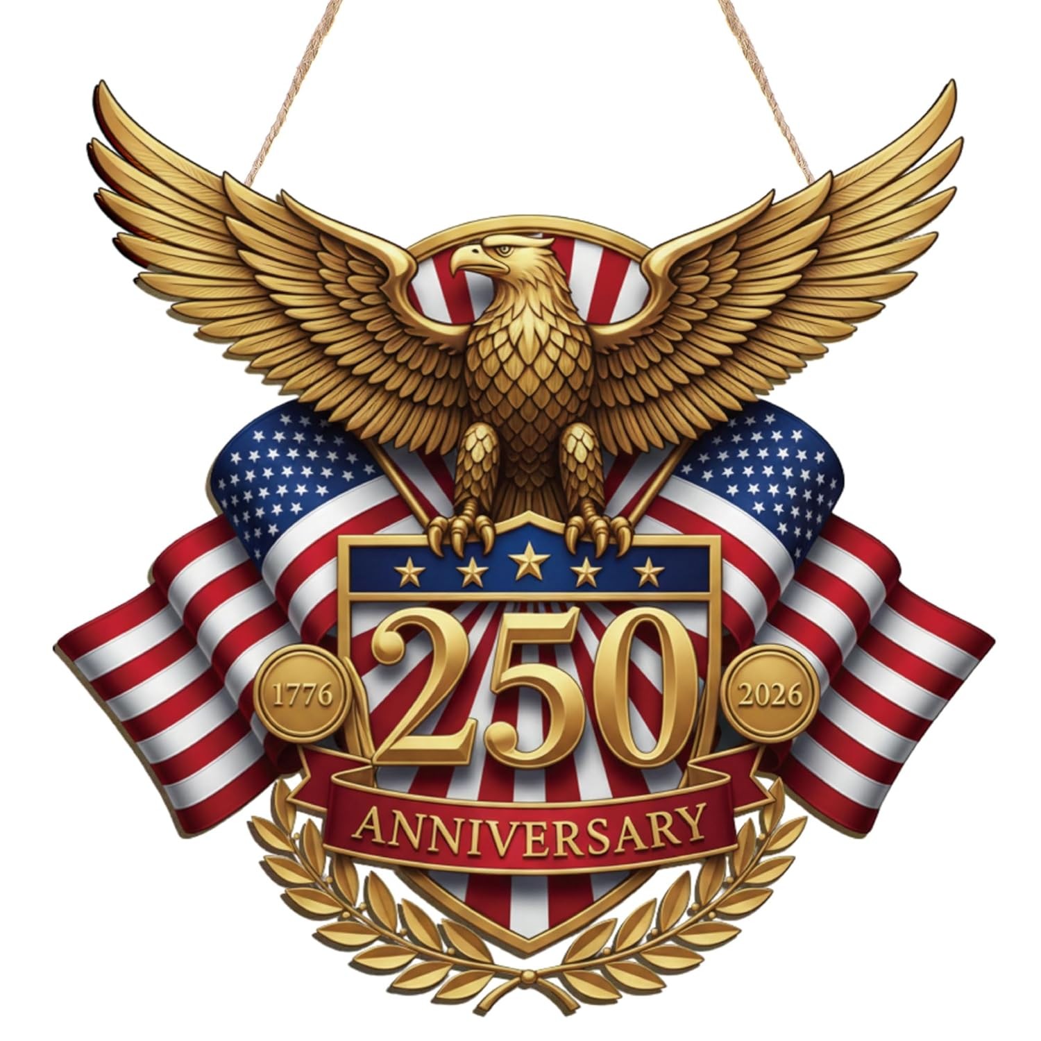 USA 250th Anniversary Door Hanger Patriotic Eagle 1776-2026 Wooden Sign