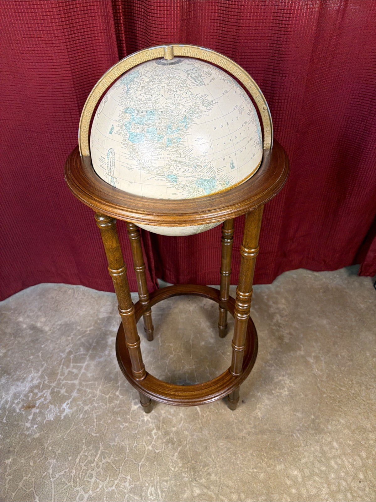 Antique Style Large Floor Globe Multicolor Wooden Stand Freestanding