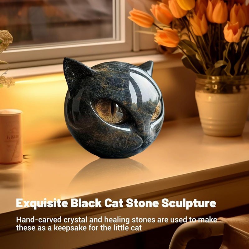 Luxury Black Cat Stone Sculpture Resin Office Desk Ornament Elegant Home Decor