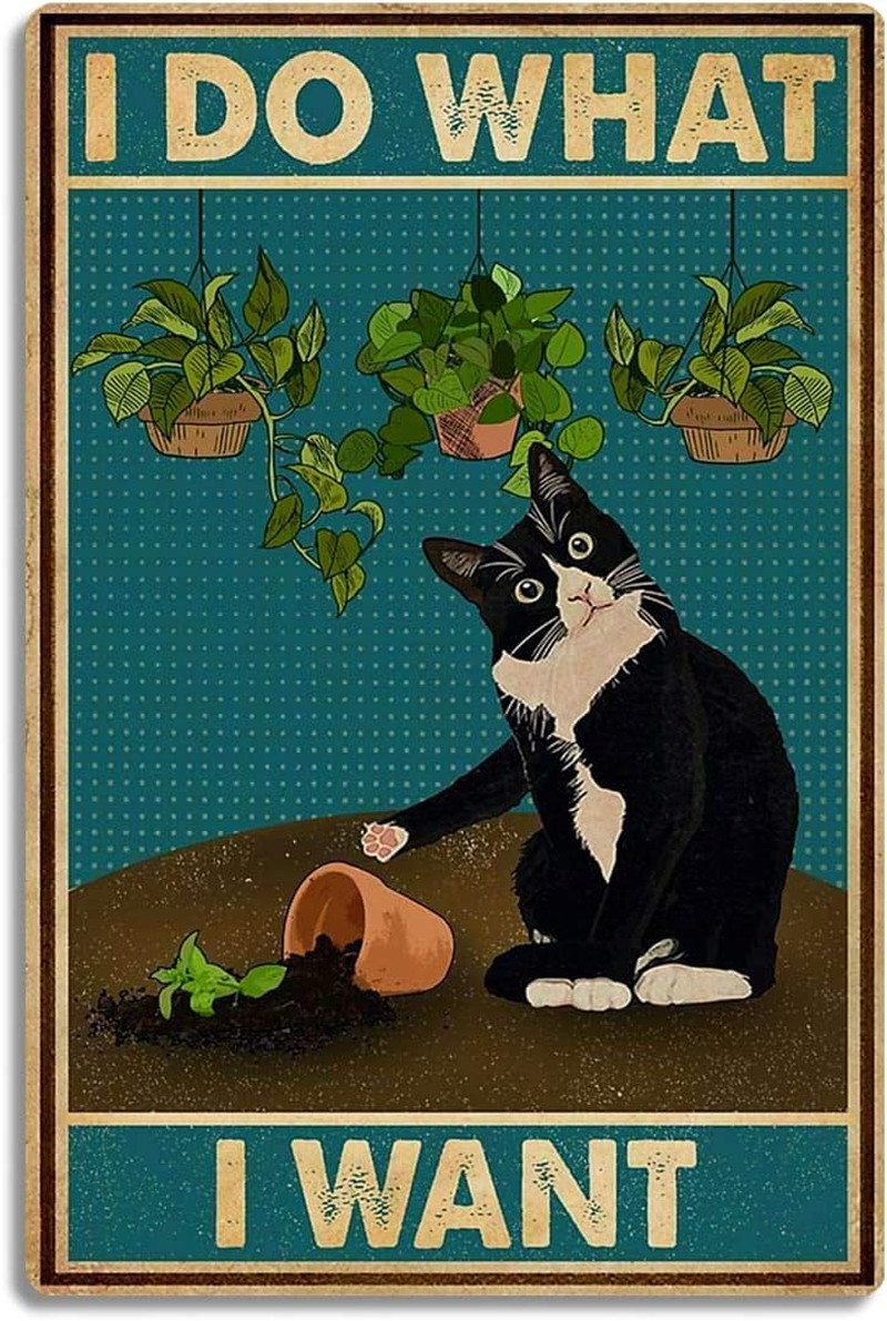 I Do What I Want Funny Black Cat Decor Tin Signs Cute Cat Personalized Metal Pos