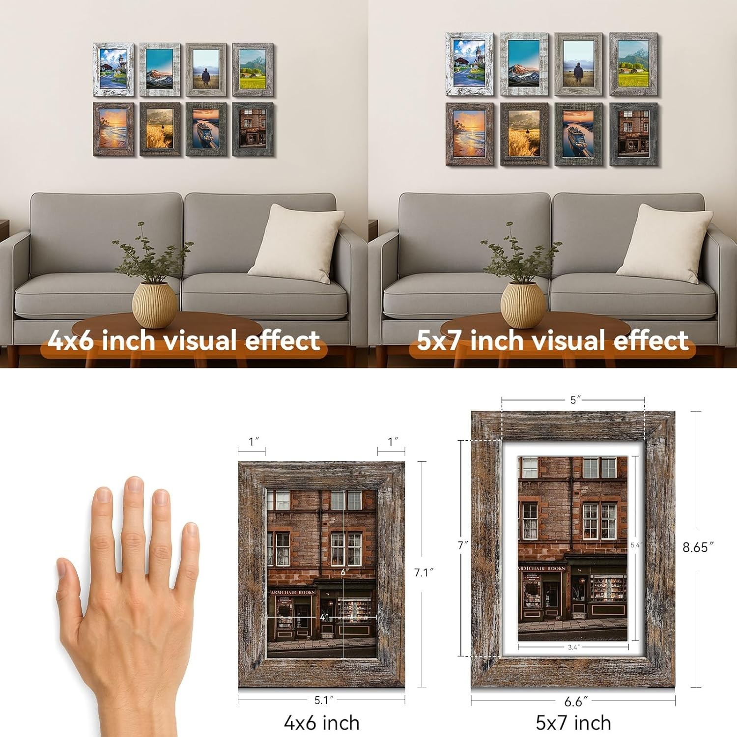 4×6 Picture Frames Set of 8, Vintage Rustic Farmhouse Industrial Style Photo …