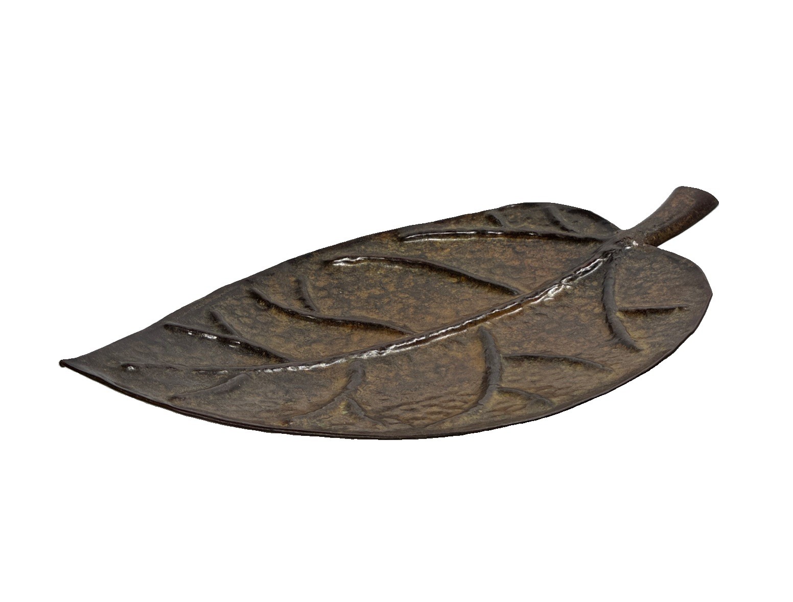 Vintage Hammered Texure Metal Leaf Decorative Tray 14.5″ Copper/Bronze Finish