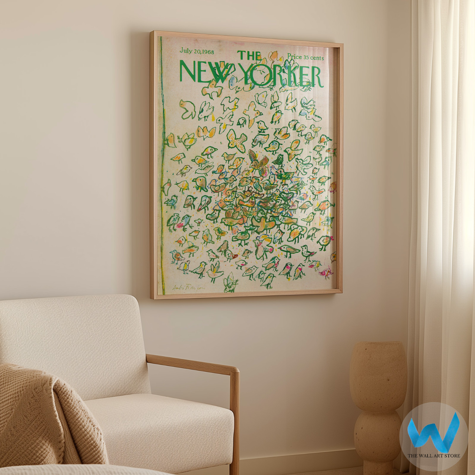 New Yorker July 1968 Poster Whimsical Bird Wall Art – 12X16/16X20/18X24/24X36