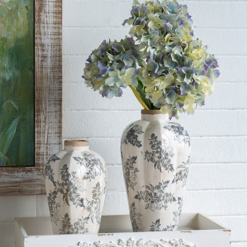 8.1″x13.6″ Flower Pitcher Vase, Tabletop Decor Bottle White Ceramic Gray Floral