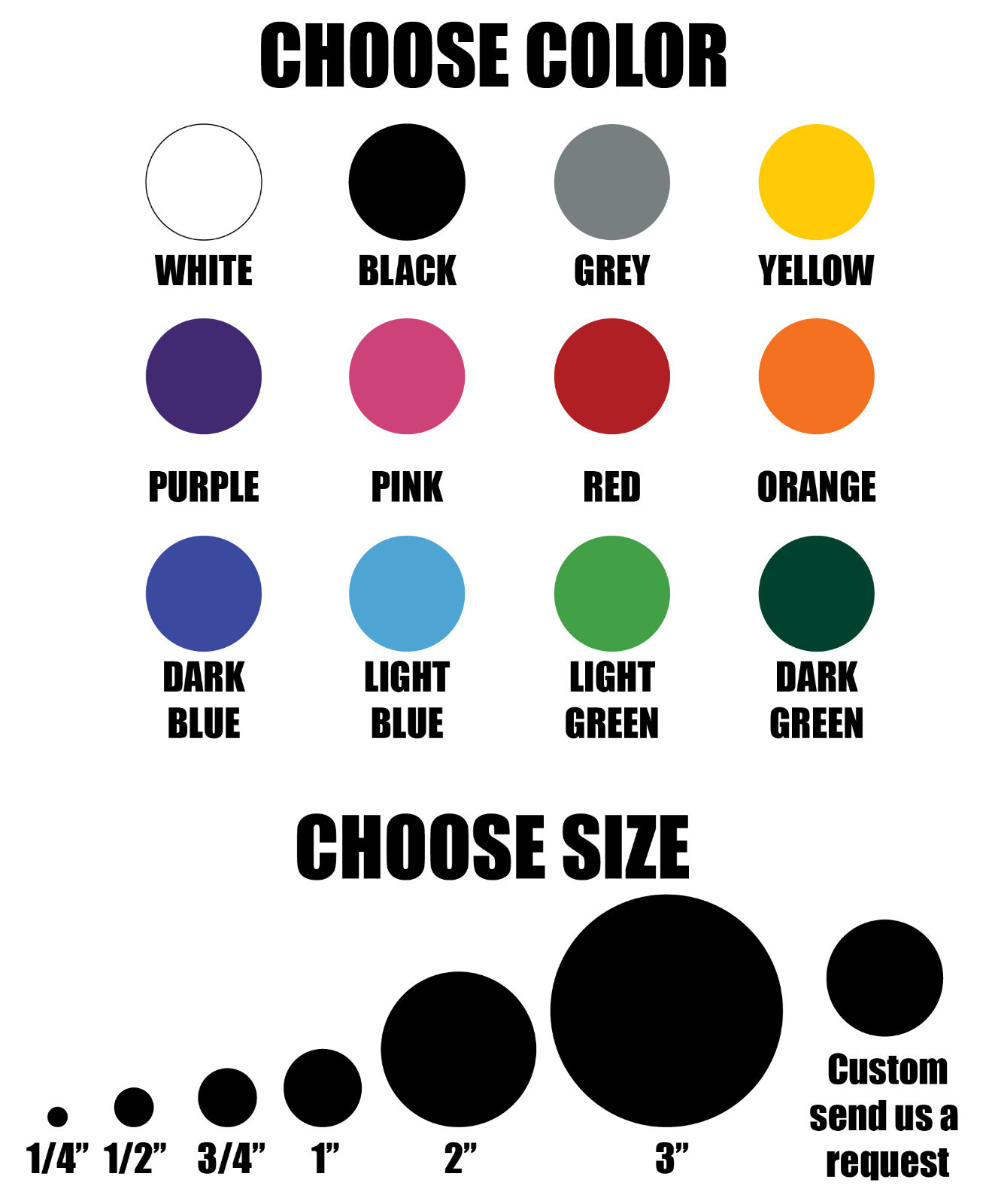 Polka dot stickers! Permanent outdoor glossy vinyl decals – Pick size and color!