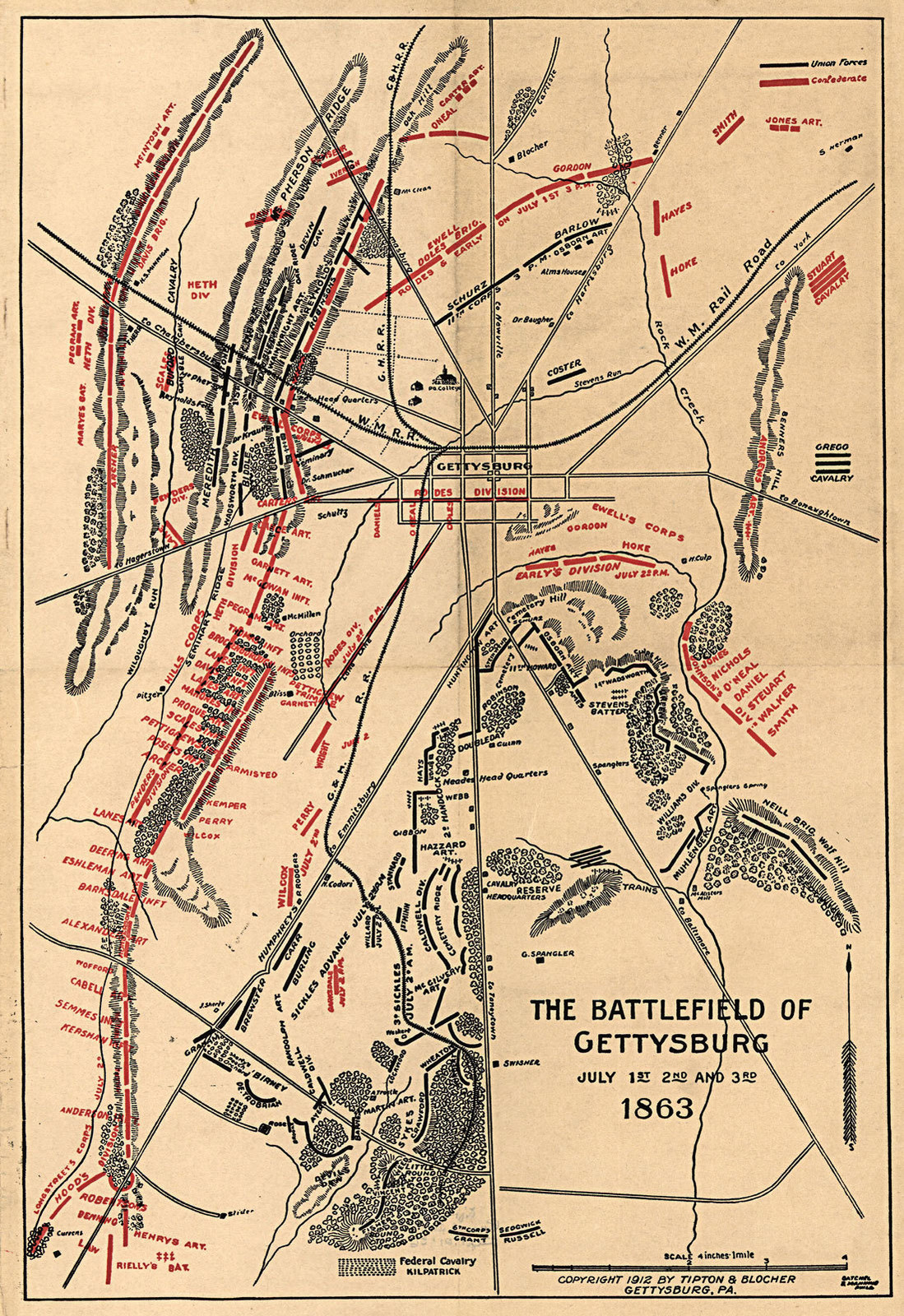 1863 Battlefield of Gettysburg Civil War Map Military Poster Wall Art History