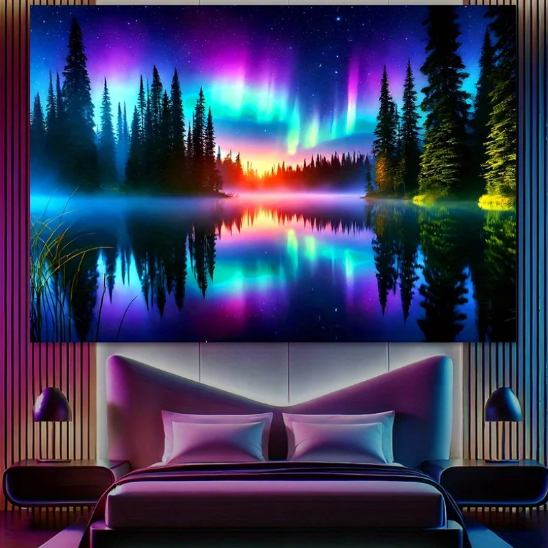 VIKAMA Aurora Forest Tapestry Bedroom Feature Wall Bed & Breakfast Decor Living