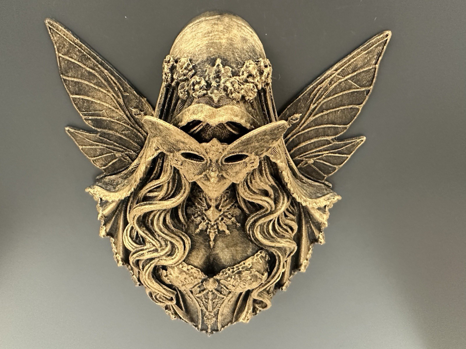 Fairy Queen Wall Sculpture Fantasy Gothic Fae Gold Hanging Decor Gamer Art 8”