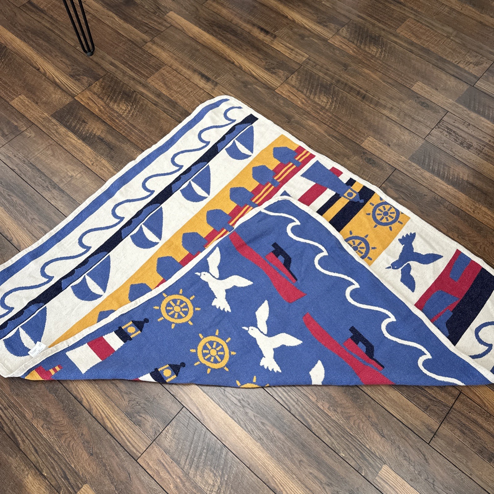 100% Cotton Nautical Lighthouse Seagull Sailboat Reversible Blanket Vintage