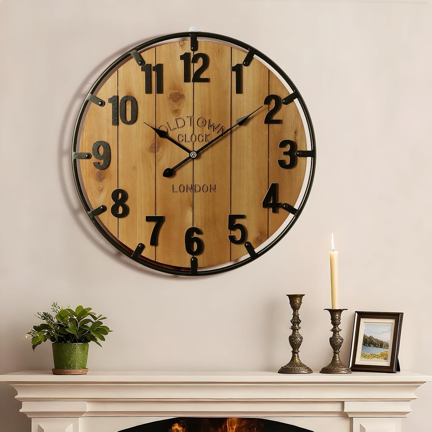 Farmhouse 24 Inch Extra Large Decorative Wall Clock with Metal Circle, Oversi…