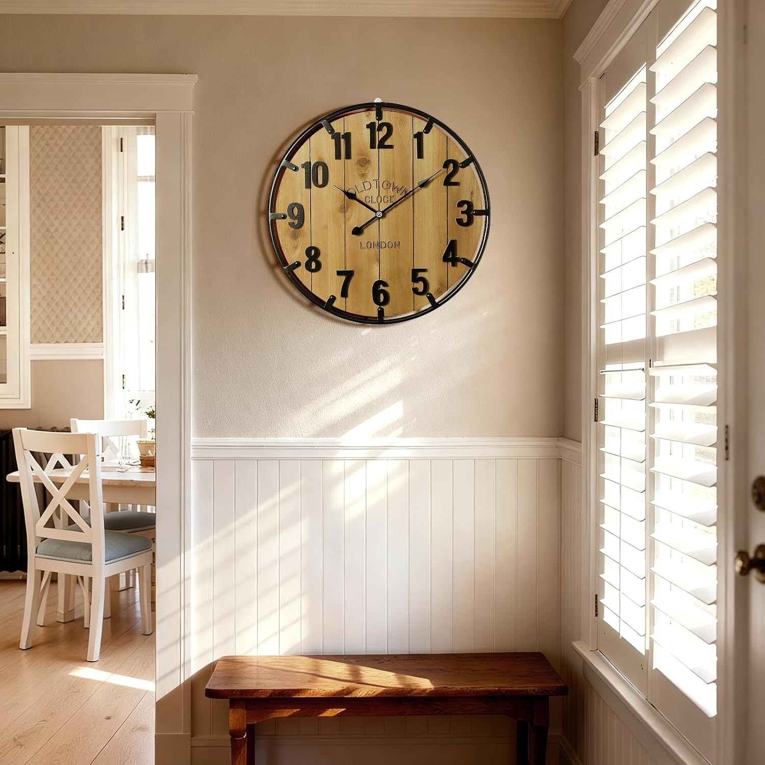 Farmhouse 24 Inch Extra Large Decorative Wall Clock with Metal Circle, Oversi…