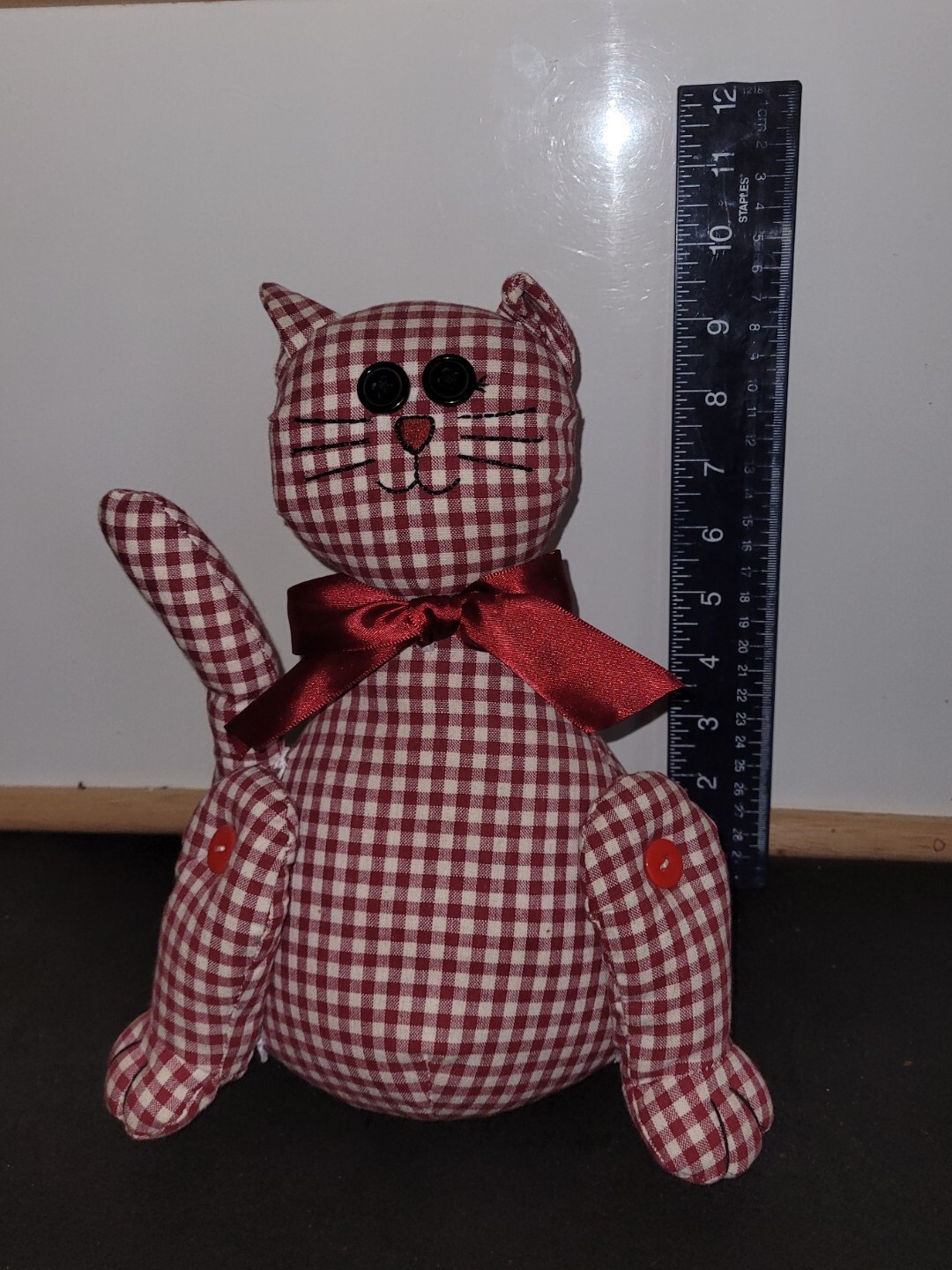 DELTON FABRIC CAT DOOR STOP PLAID CHECKED MAROON TAN COTTON POLYESTER SAND
