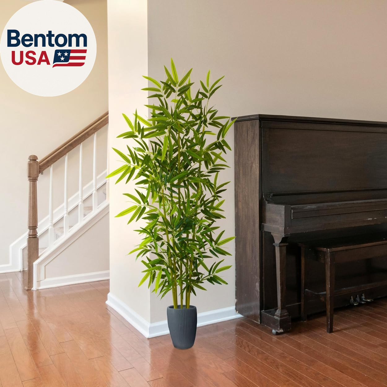 Artificial Bamboo Tree, 6Ft Tall Fake Bamboo Plant with White Planter, Faux Tree