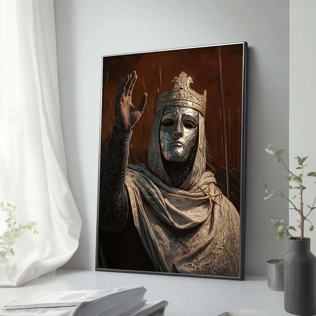 Medieval Knight with Crown Poster Warrior King Wall Art Print Decor No Frame