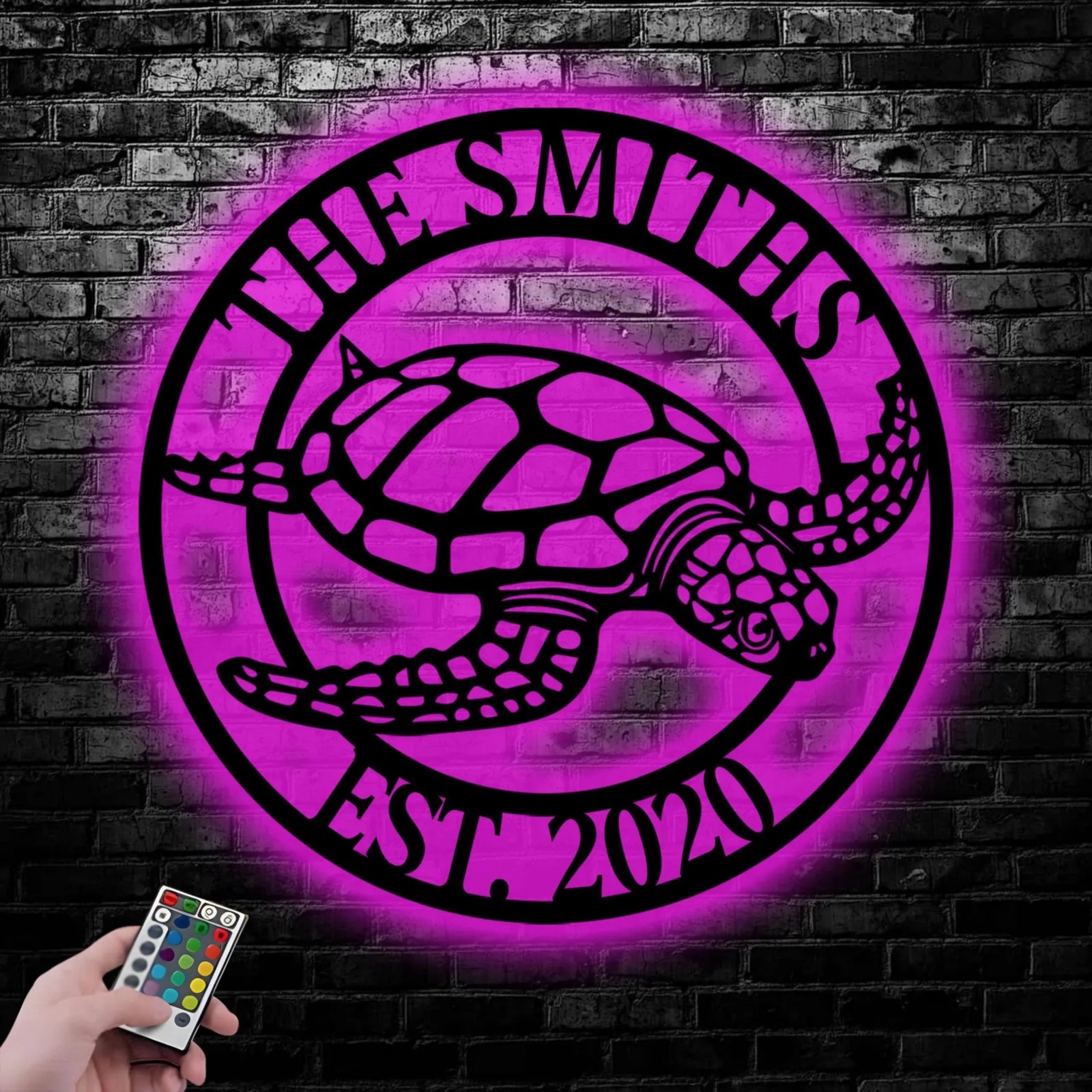 Custom Turtle LED Metal Sign, Personalized Turtle Name Decor