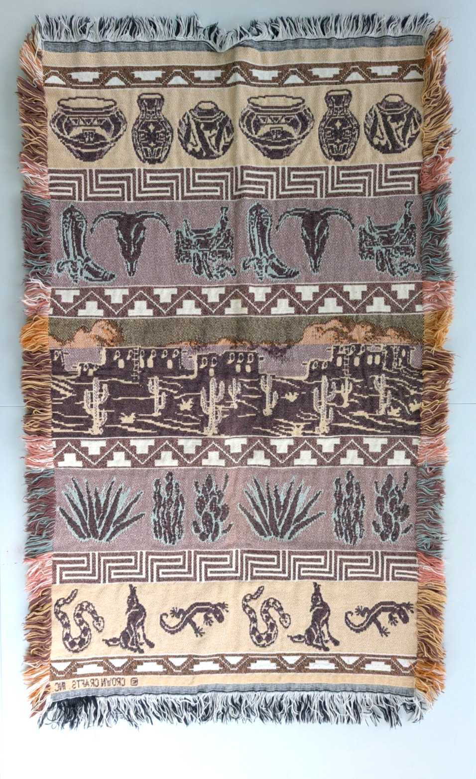 Vintage Crown Craft Aztec Southwest Throw Blanket 22×40 Made in USA