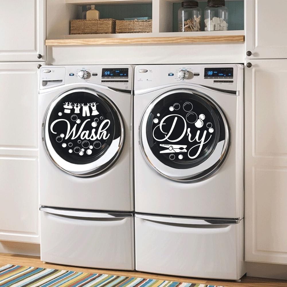 Laundry Room Wall Sticker Vinyl Wash Dry Decal Washing Machine DIY Decor 24″x12″