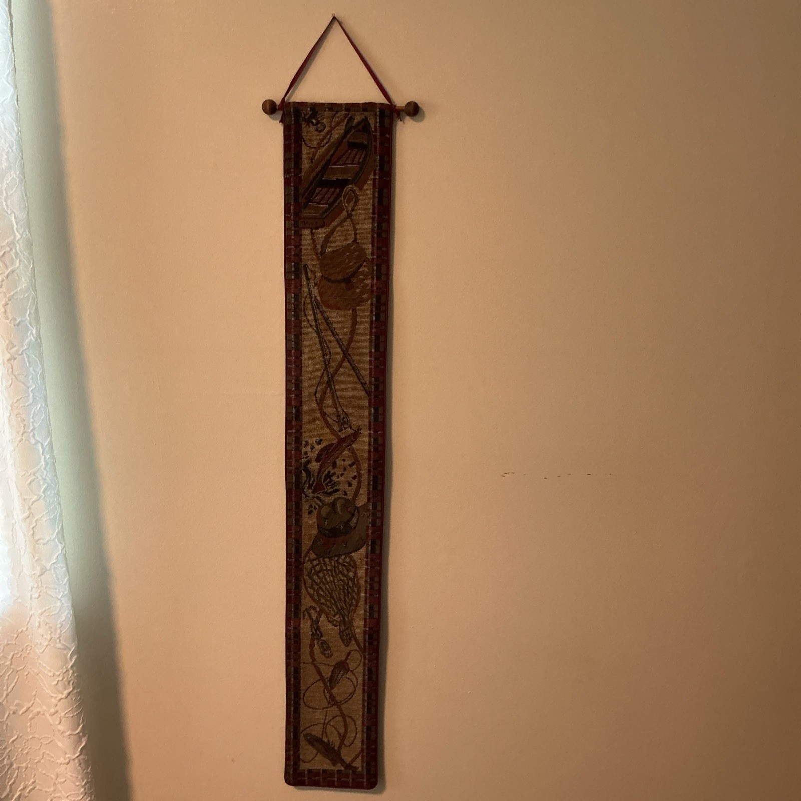 Tapestry Wall hanging Vintage 5.5 X 39 In Fishing Or Trout Fishing Design
