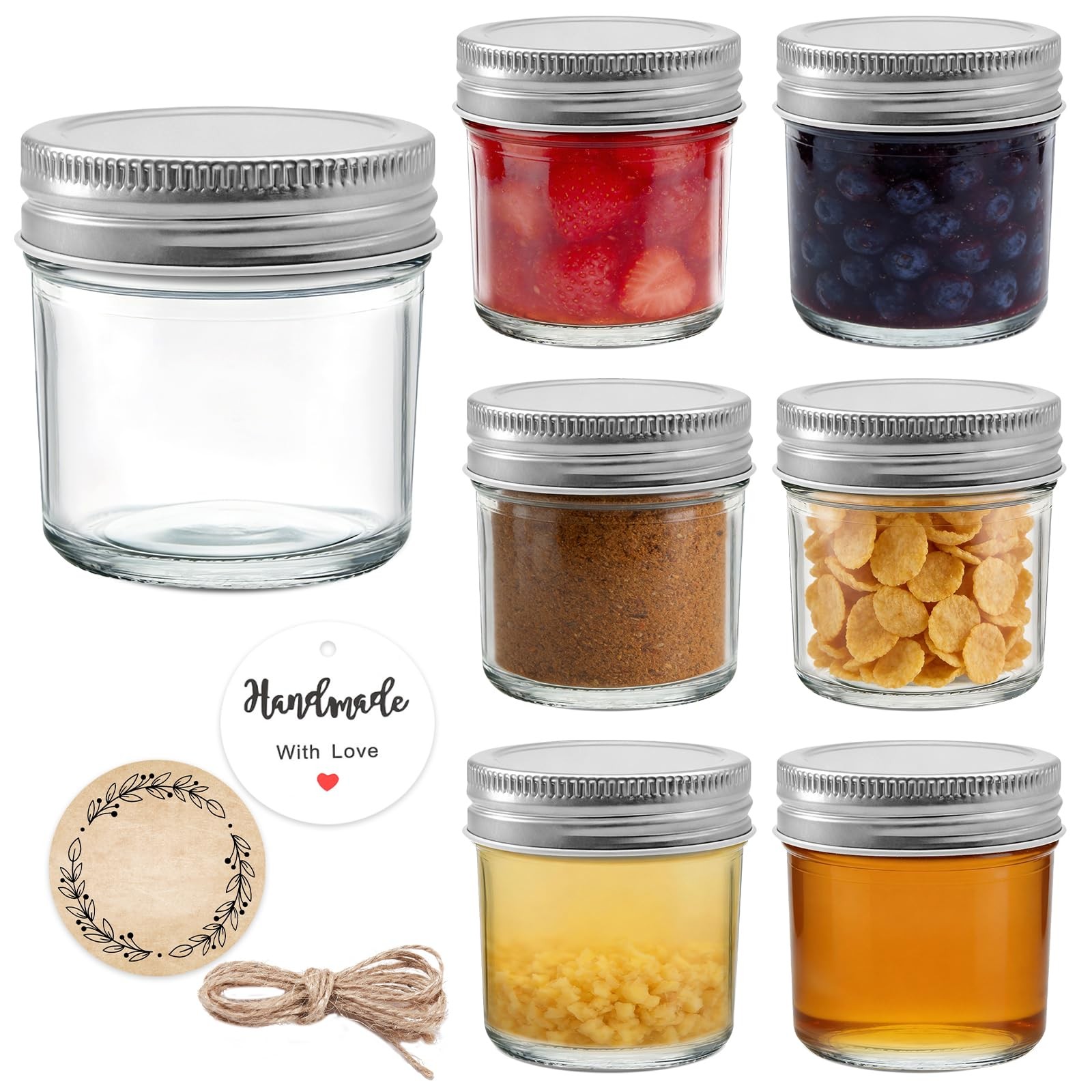 PureRoot 6 Pack Mini Mason Jars 2 oz Glass with Lids, 2 ounces, 2oz-6pcs