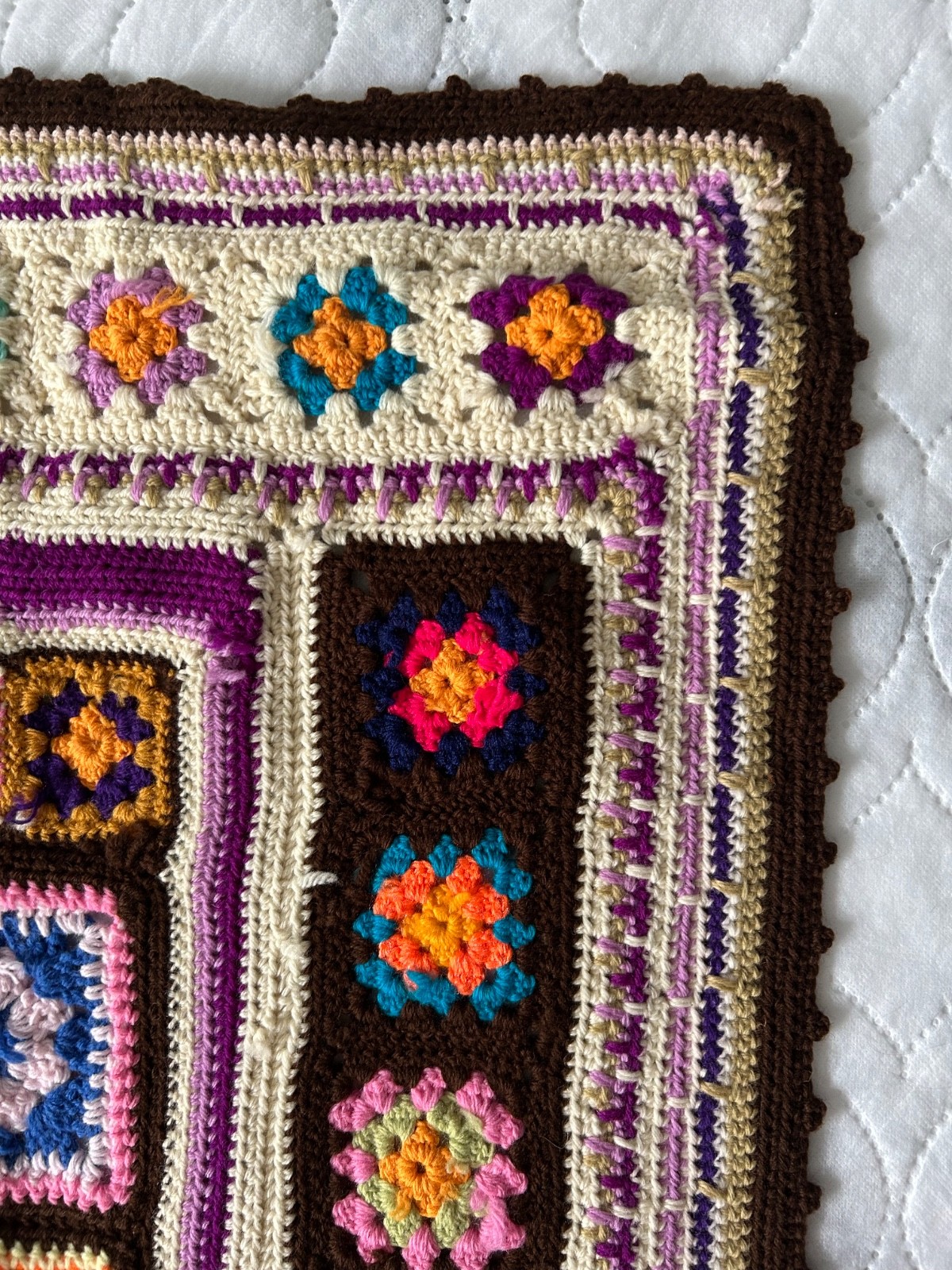 Vintage Granny Square Afghan Colorful Baby Blanket Chair Throw 42”x 31.5”