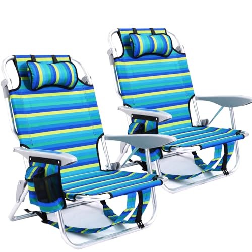2 Pack Lightweight Portable Camping Beach Chair for Adults, Outdoor Lay Flat