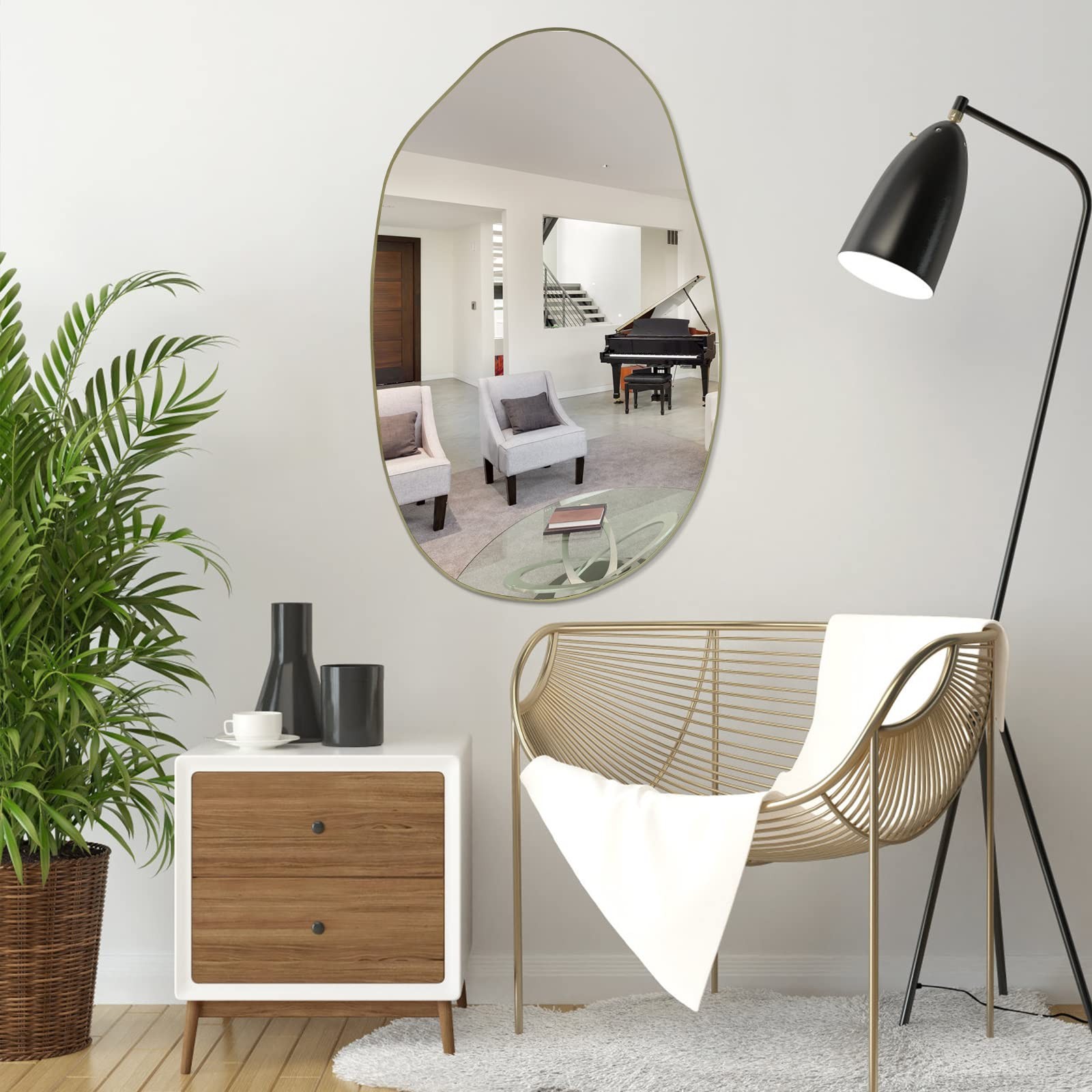 Irregular Wall Mirror, 33.5″x20.5″ Asymmetrical Frameless Decorative Mirror, …