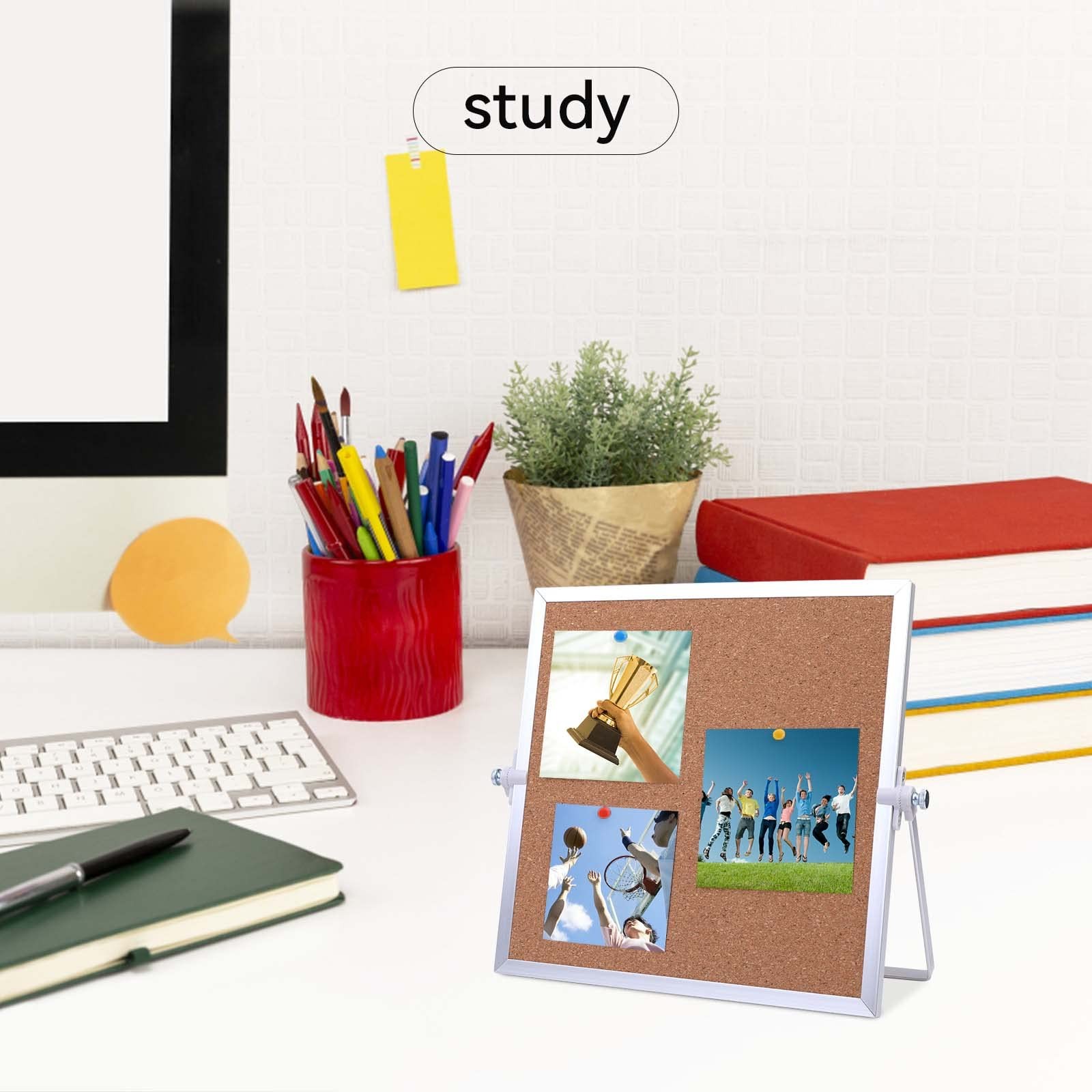 9.8″x9.8″ Cork Bulletin Board Double Sided Pin Board Desk Stand Aluminum Frame