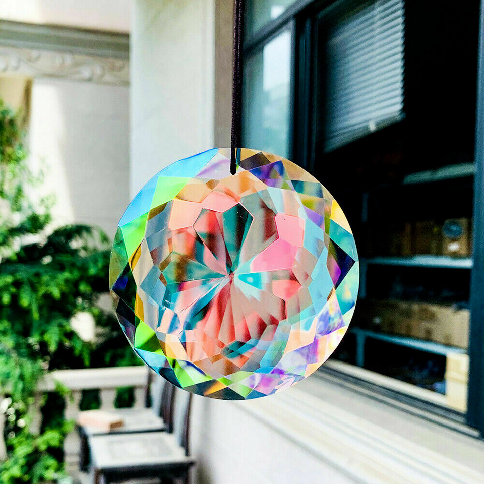 75MM Suncatcher Faceted Round Prism Crystal Pendant Rainbow Glass Chandelier