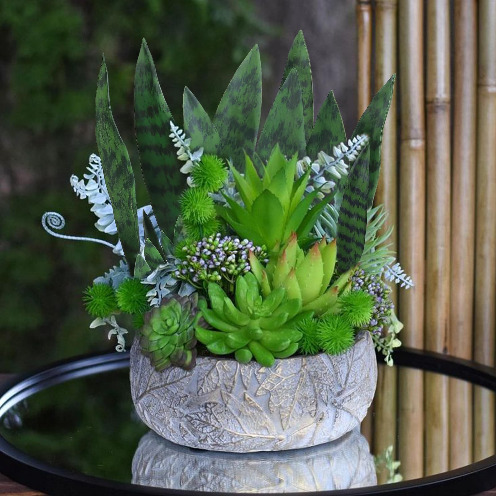 summer flower 10pcs Fake Snake Plants Leaves Set 15inch Artificial Small Sans…