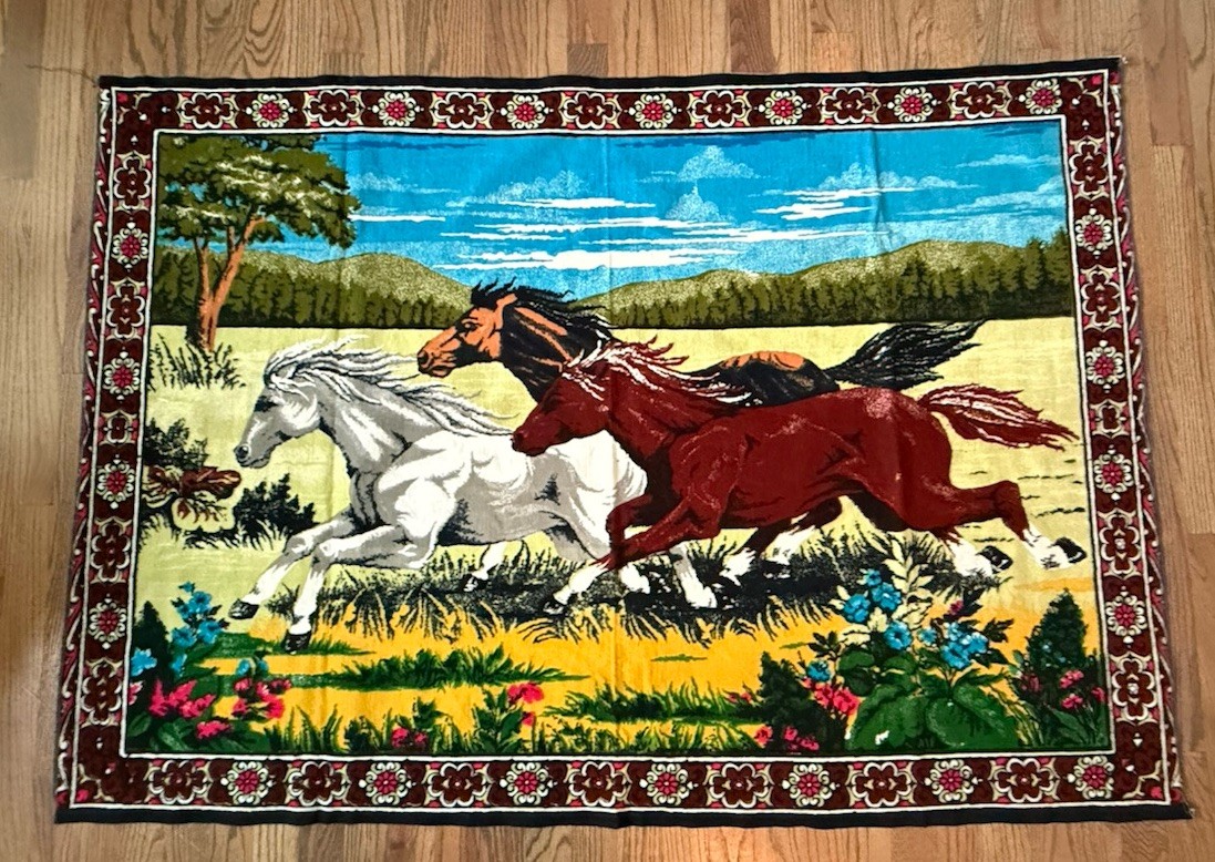 Vintage ATC New York Wall Tapestry Decoration Running Horses Mountains LARGE