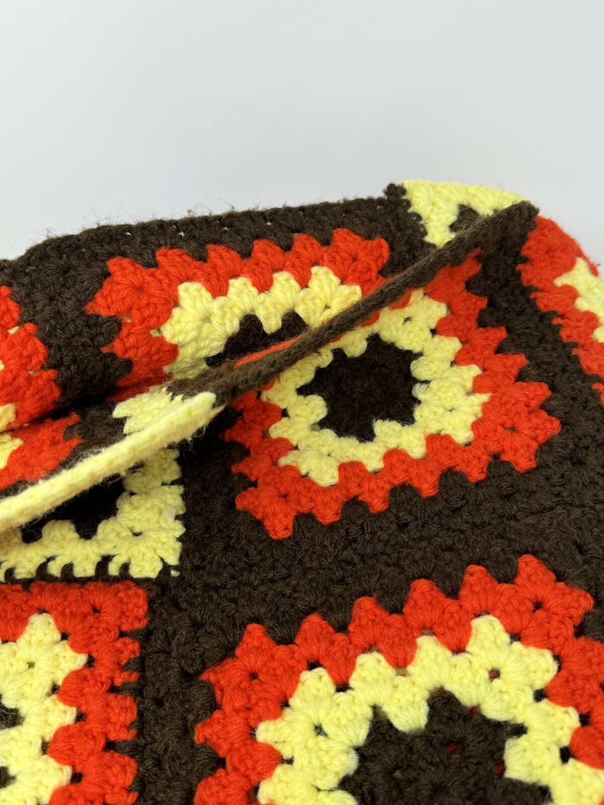VTG Granny Square Multicolor Brown Twin/Full Bedspread Blanket Afghan 80″x55″