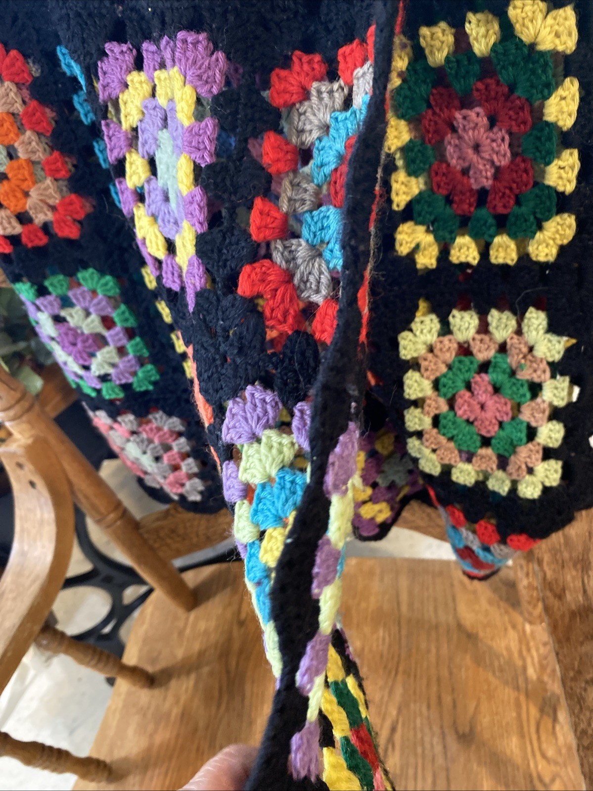 Handmade Colorful Granny Square Crochet Blanket with Black Border