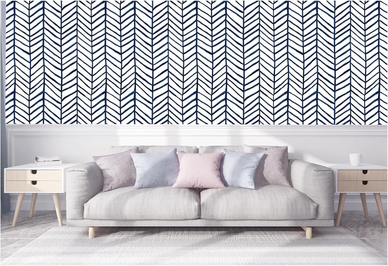 Peel Stick Accent Wallpaper Herringbone Black White Vinyl Removable Modern