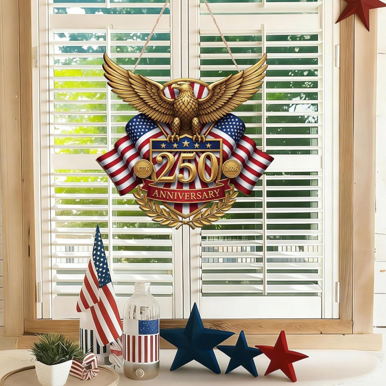 USA 250th Anniversary Door Hanger Patriotic Eagle 1776-2026 Wooden Sign
