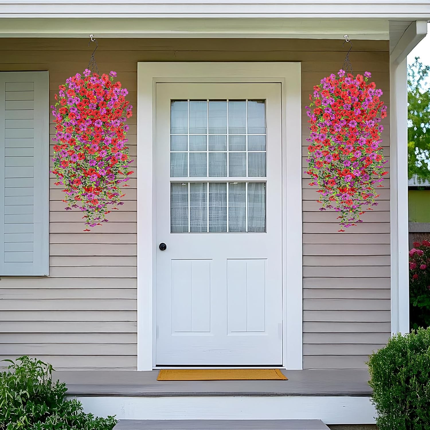 Fake Artificial Hanging Flowers for Outdoors Decoration, 2 PCS Faux UV Resistant